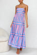 Karleedress Spaghetti Strap Ruffle Tiered Color Block Striped Maxi Dress