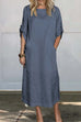 Karleedress Rolled Up Sleeves Pocketed Cotton Linen Maxi Shift Dress