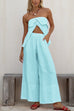 Karleedress Strapless Ruffle Slit Top Elastic Waist Wide Leg Pants Set