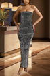 Karleedress Strapless Tube Back Slit Rhinestone Maxi Party Dress