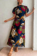 Karleedress Puff Sleeve Cut Out Waist Floral Maxi Swing Dress