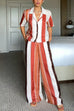 Karleedress Striped Short Sleeves Button Down Shirt Wide Leg Pants Set