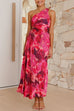 Karleedress One Shoulder Asymmetrical Pleated Floral Maxi Dress