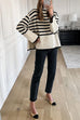 Karleedress Striped Tuetleneck Side Split Pullover Sweater