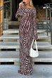 Karleedress Boat Neck Bell Sleeves Animal Print Maxi Dress