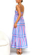 Karleedress Spaghetti Strap Ruffle Tiered Color Block Striped Maxi Dress