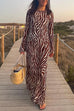 Karleedress Boat Neck Bell Sleeves Animal Print Maxi Dress