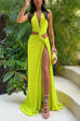 Karleedress V Neck Knot Front Cut Out High Slit Sleeveless Maxi Dress