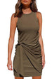 Karleedress Crewneck Knot Front Ruched Sleeveless Dress