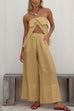 Karleedress Strapless Ruffle Slit Top Elastic Waist Wide Leg Pants Set