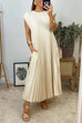 Karleedress Cap Sleeves Pocketed Loose Pleated Maxi Dress