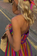 Karleedress V Neck Backless Rainbow Stripes Cami Maxi Holiday Dress