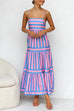 Karleedress Spaghetti Strap Tiered Color Block Striped Maxi Dress