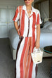 Karleedress Striped Short Sleeves Button Down Shirt Wide Leg Pants Set