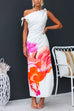 Asymmetric Shoulder Side Slit Floral Maxi Dress