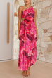 Karleedress One Shoulder Asymmetrical Pleated Floral Maxi Dress