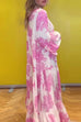 Karleedress V Neck Bell Sleeves Ruffle Tiered Printed Maxi Dress