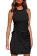 Karleedress Crewneck Knot Front Ruched Sleeveless Dress