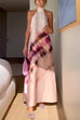 Halter High Neck Backless Tie Dye Swing Maxi Dress