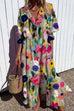 Karleedress Ruched Button Down Balloon Sleeves Printed Maxi Dress