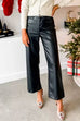 Karleedress One Button Straight Leg Faux Leather Pants