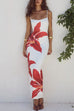 Karleedress Spaghetti Strap Back Slit Lily Print Bodycon Maxi Dress