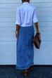 Karleedress High Rise Button Down Slit Denim Skirt