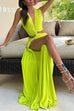 Karleedress V Neck Knot Front Cut Out High Slit Sleeveless Maxi Dress