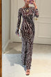 Karleedress Boat Neck Bell Sleeves Animal Print Maxi Dress