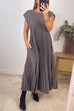 Karleedress Cap Sleeves Pocketed Loose Pleated Maxi Dress