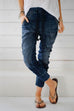 Karleedress Drawstring Waist Ruched Harem Denim Joggers