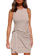 Karleedress Crewneck Knot Front Ruched Sleeveless Dress