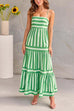 Karleedress Spaghetti Strap Ruffle Tiered Color Block Striped Maxi Dress