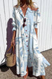 Karleedress Ruched Button Down Balloon Sleeves Printed Maxi Dress