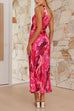 Karleedress One Shoulder Asymmetrical Pleated Floral Maxi Dress