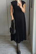 Karleedress Cap Sleeves Pocketed Loose Pleated Maxi Dress