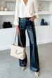 Karleedress Pocketed Straight Wide Leg Faux Leather Pants