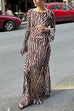 Karleedress Boat Neck Bell Sleeves Animal Print Maxi Dress