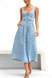 Karleedress Distressed Button Down Pocketed Denim A-line Midi Cami Dress