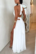 Karleedress Deep V Neck Halter Tie Knot Backless Slit Maxi Dress