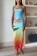 Karleedress Back Slit Gradient Printed Sequin Maxi Cami Dress