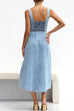 Karleedress Distressed Button Down Pocketed Denim A-line Midi Cami Dress