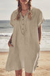 Karleedress Lapel Buttons Cotton Linen Shirt Dress