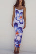 Karleedress Spaghetti Strap Back Slit Lily Print Bodycon Maxi Dress