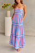 Karleedress Spaghetti Strap Ruffle Tiered Color Block Striped Maxi Dress