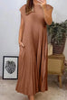 Karleedress Cap Sleeves Pocketed Loose Pleated Maxi Dress