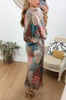 Karleedress 3/4 Sleeves Button Up Top and High Waist Maxi Skirt Printed Set