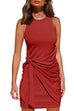 Karleedress Crewneck Knot Front Ruched Sleeveless Dress