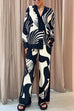 Karleedress Graphic Printed Long Sleeve Blouse Shirt Wide Leg Pants 2 Pieces Set