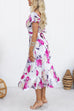 Balloon Sleeves Tie Back High Waist Floral Print Midi Dress